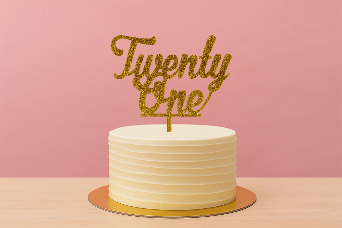 Gold Twenty One - Birthday Cake Topper - Glitter - Iconic Cake Art - Image 2