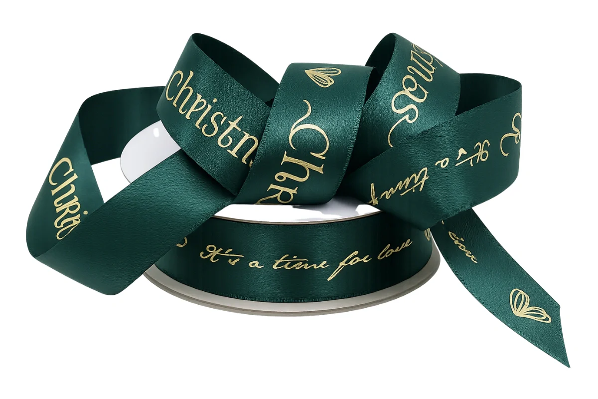 Green Double Sided Satin Embossed Gold 1m 25mm - My Dream Cake