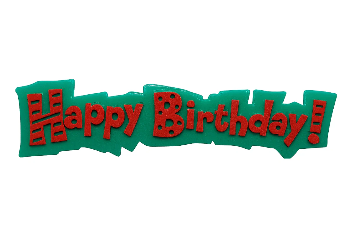 Green Red Happy Birthday Plaque - Cake Topper - Bakery Crafts