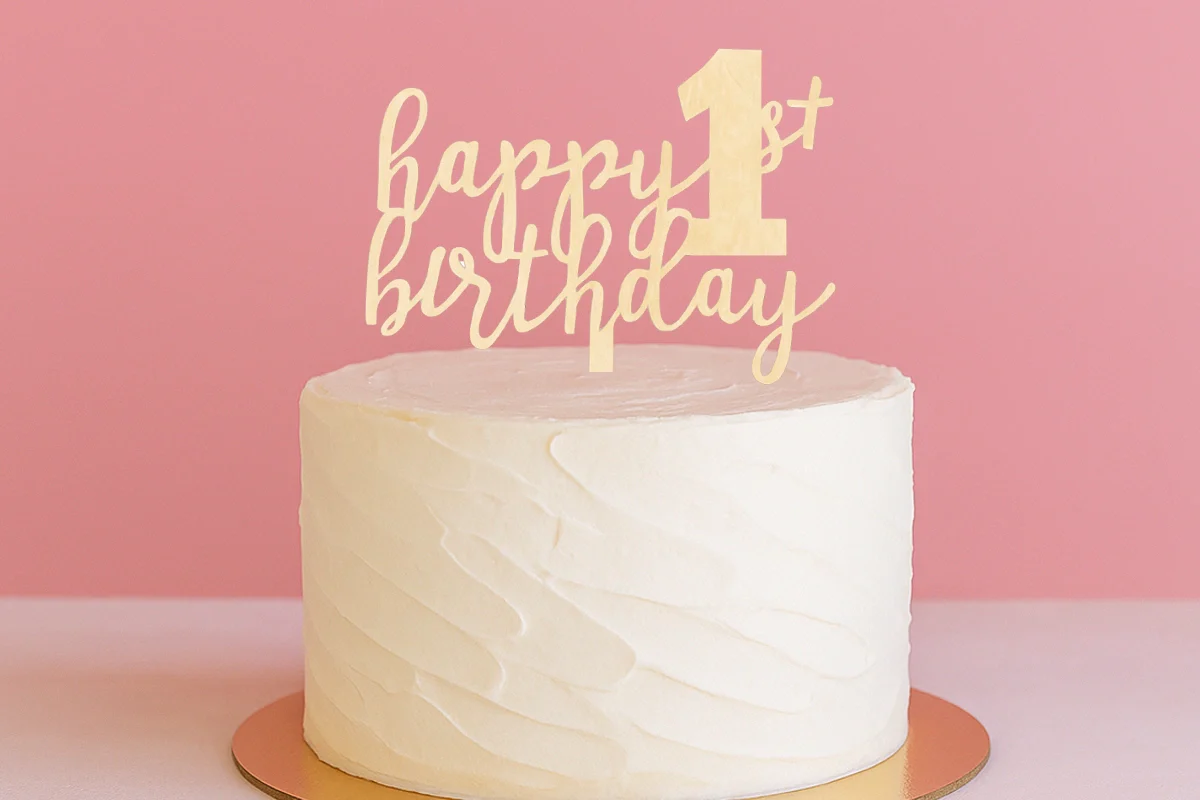 Happy 1st Birthday - Cake Topper - Wood Look - Iconic Cake Art - Image 2