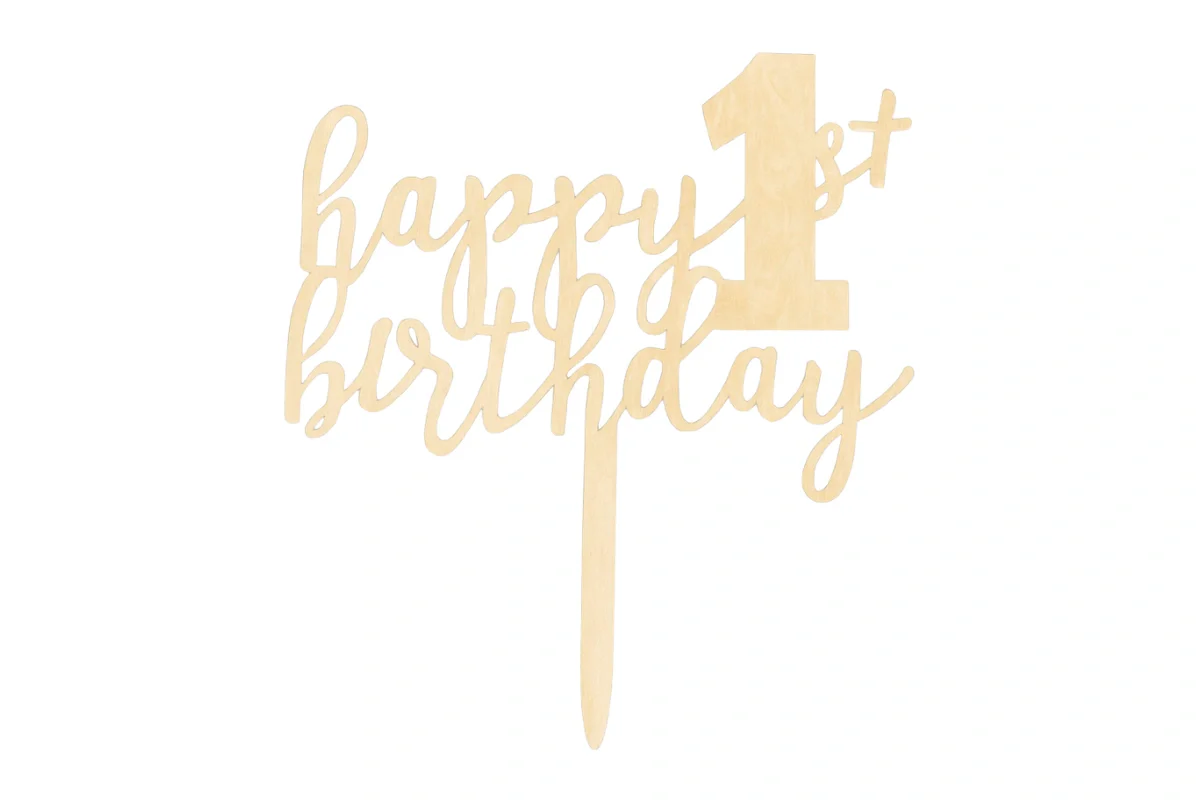 Happy 1st Birthday - Cake Topper - Wood Look - Iconic Cake Art - Image 3