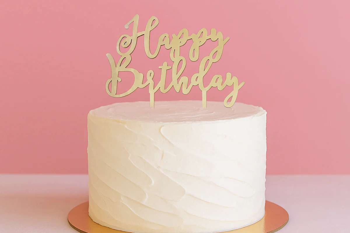 Happy Birthday Wood Look Cake Topper - Iconic Cake Art - Image 2