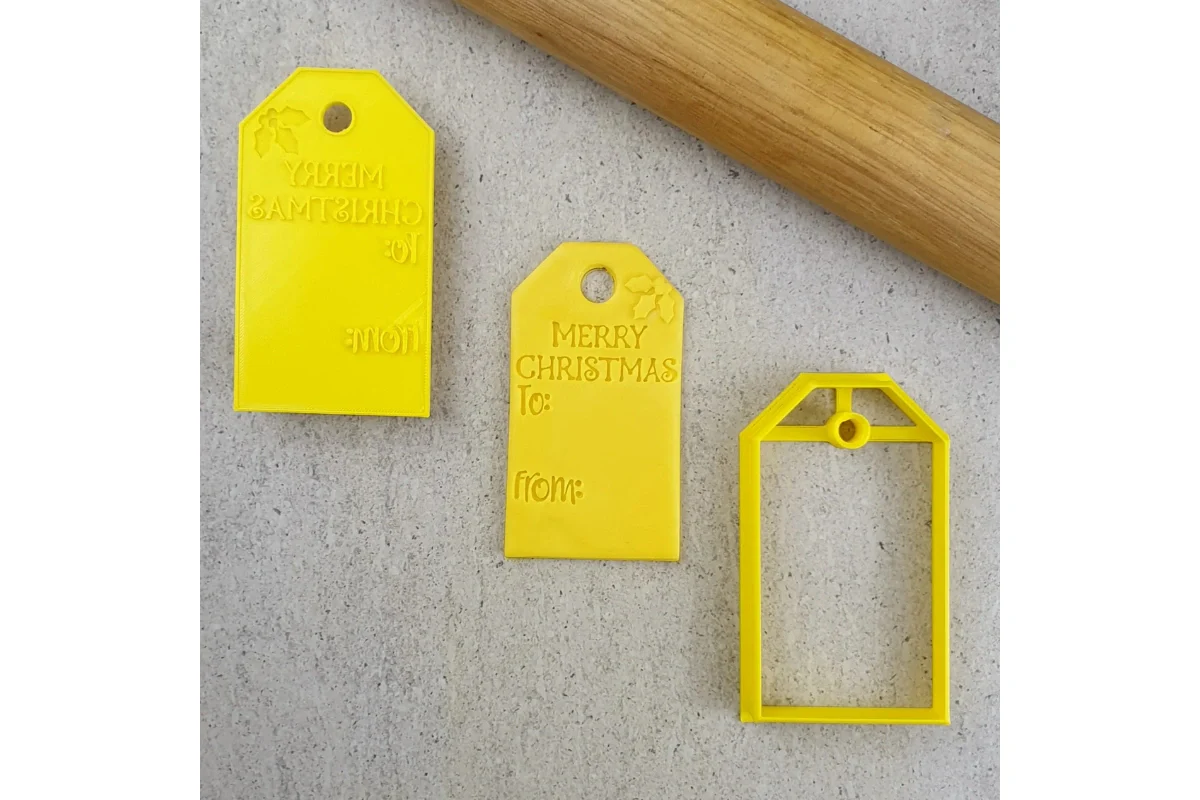 Merry Christmas Gift Tag Embosser and Cutter Set - Custom Cookie Cutters