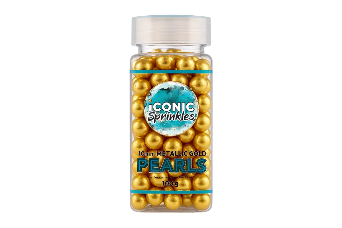 Metallic Gold 10mm Pearls 100g - Iconic Sprinkles - Image 2