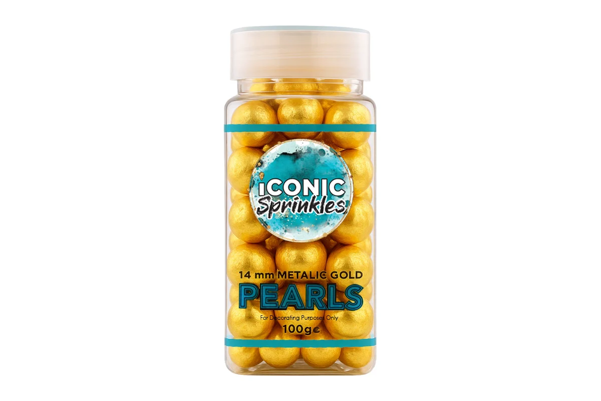 Metallic Gold 14mm Pearls 100g - Iconic Sprinkles - Image 2