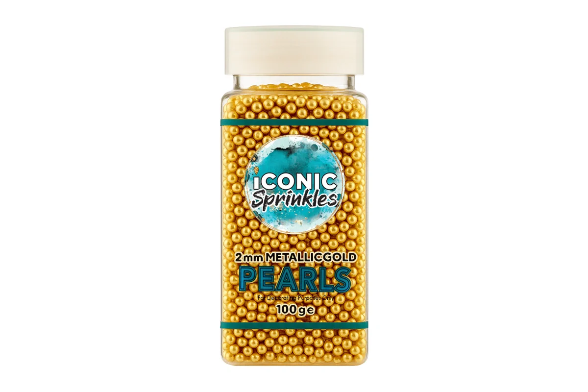 Metallic Gold 2mm Pearls 100g - Iconic Sprinkles - Image 2
