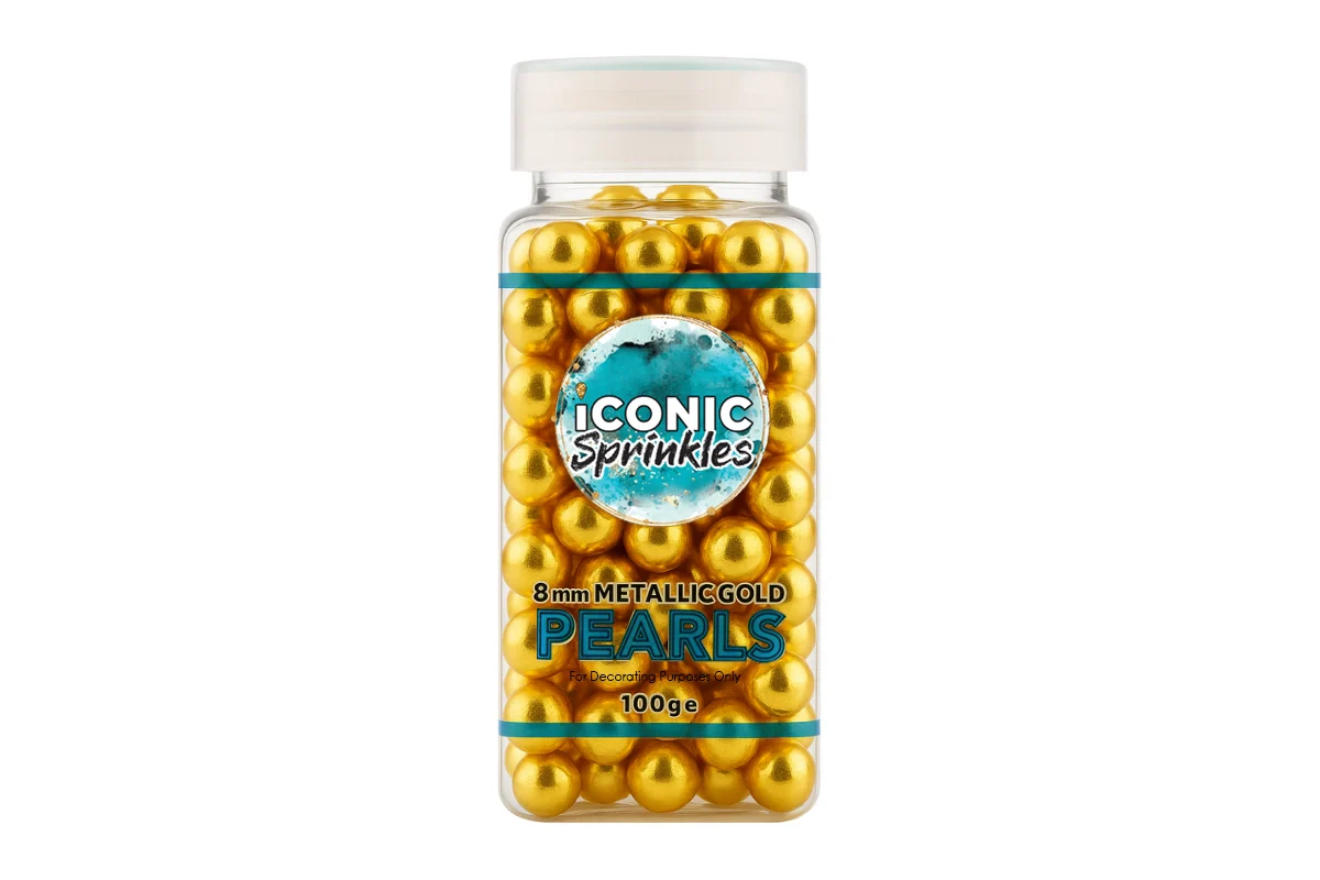 Metallic Gold 8mm Pearls 100g - Iconic Sprinkles - Image 2