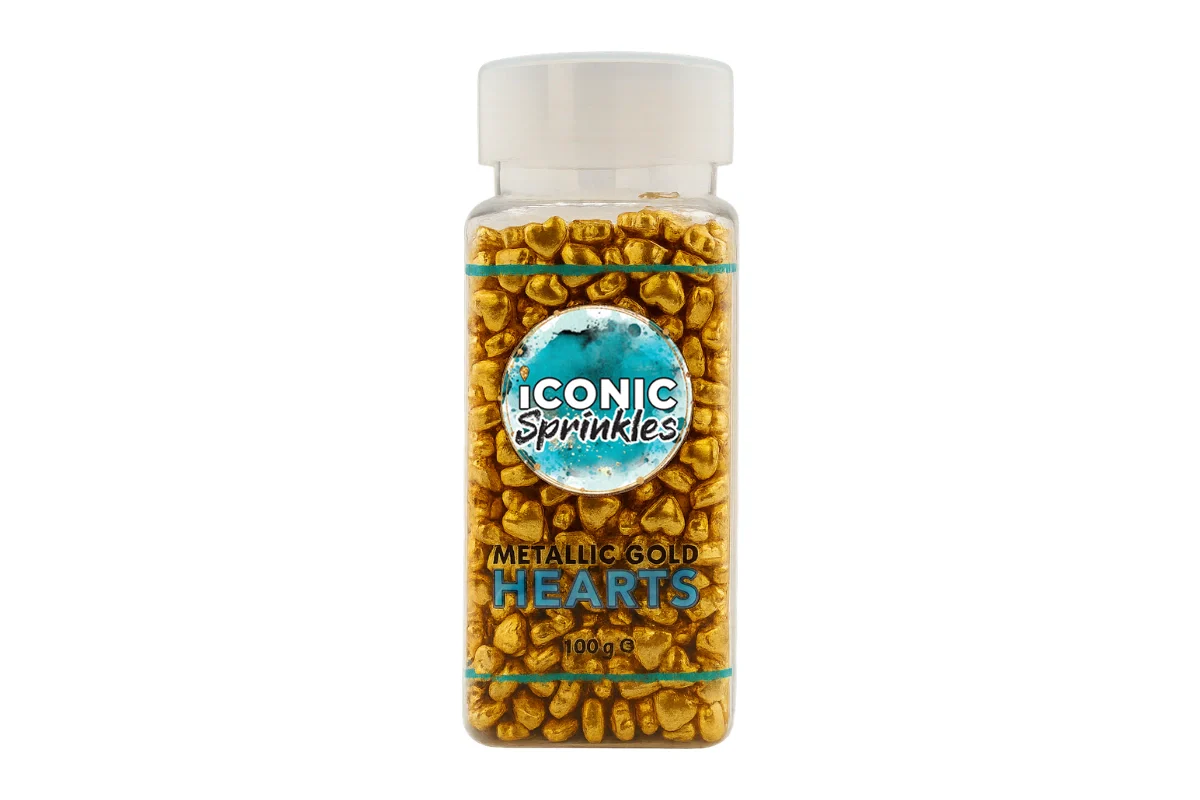 Metallic Gold Hearts 100g - Iconic Sprinkles - Image 2