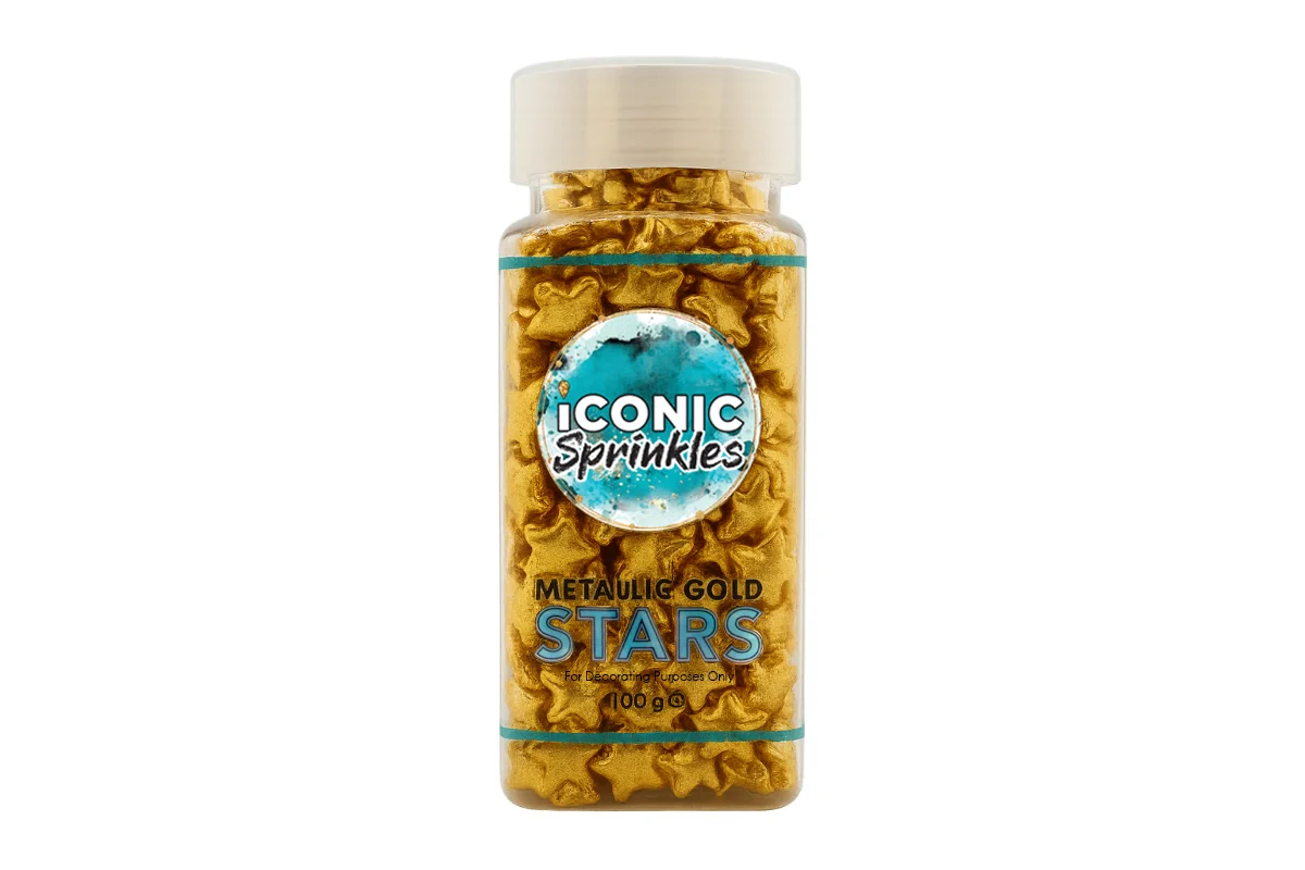Metallic Gold Stars 100g - Iconic Sprinkles - Image 2