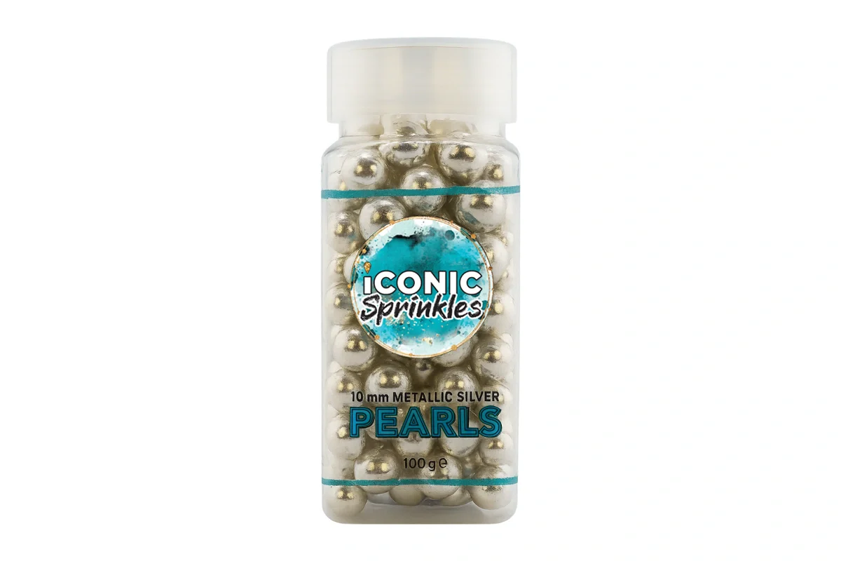 Metallic Silver 10mm Pearls 100g - Iconic Sprinkles - Image 2