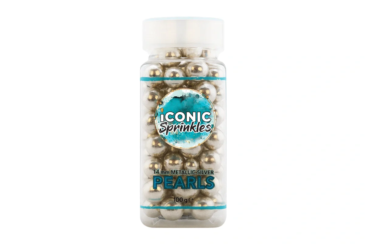 Metallic Silver 14mm Pearls 100g - Iconic Sprinkles - Image 2