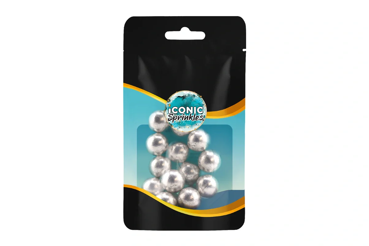 Metallic Silver 14mm Pearls 30g - Iconic Sprinkles - Image 2