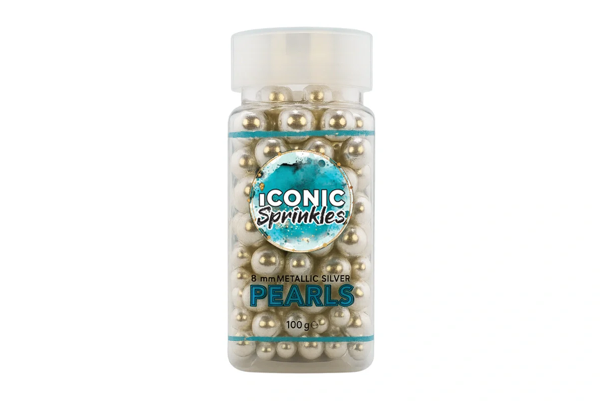 Metallic Silver 8mm Pearls 100g - Iconic Sprinkles - Image 2