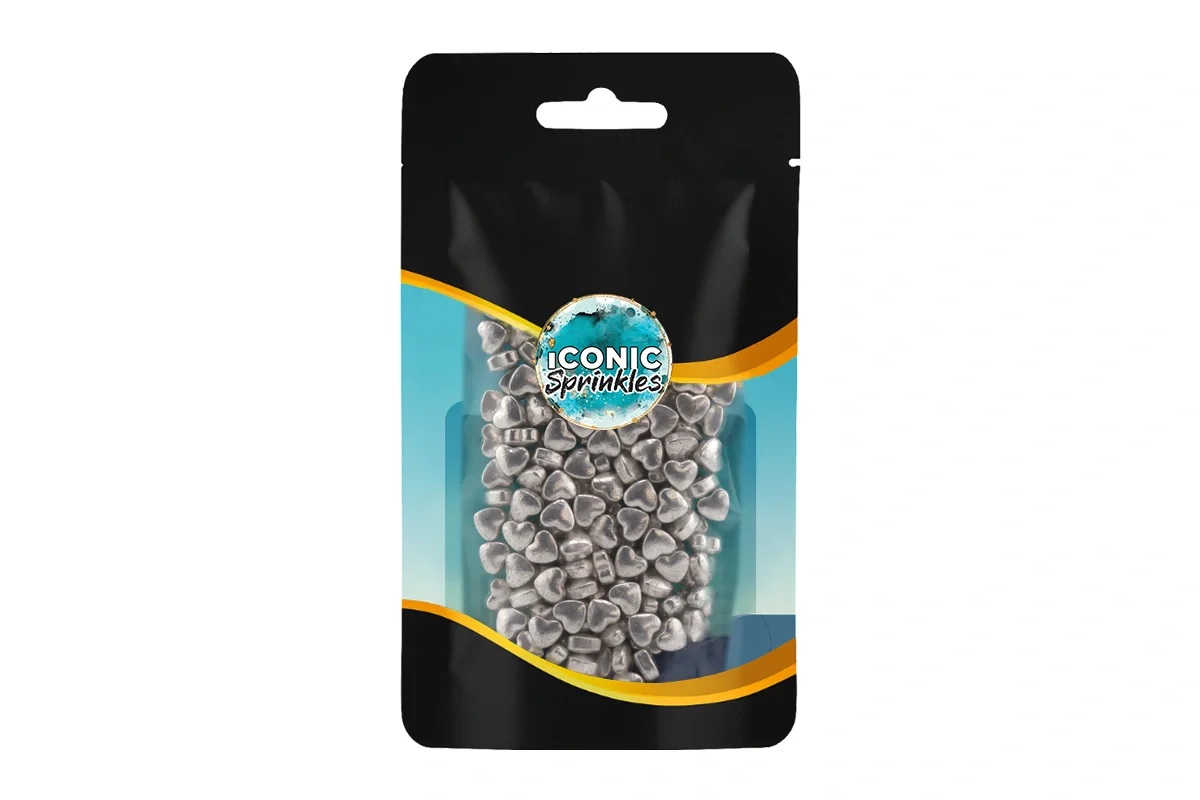 Metallic Silver Hearts 30g - Iconic Sprinkles - Image 2