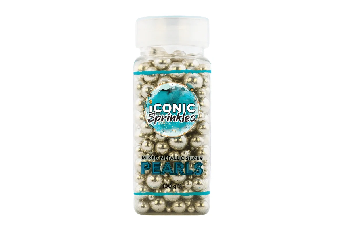 Metallic Silver Mixed Pearls 100g - Iconic Sprinkles - Image 2