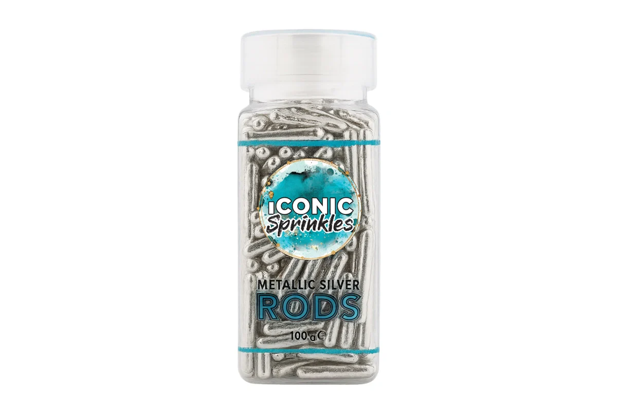 Metallic Silver Rods 100g - Iconic Sprinkles - Image 2