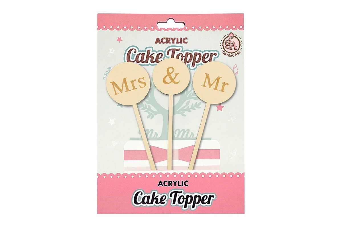 Mr and Mrs Individual Round Engagement Wedding Cake Topper - Iconic Cake Art - Image 4