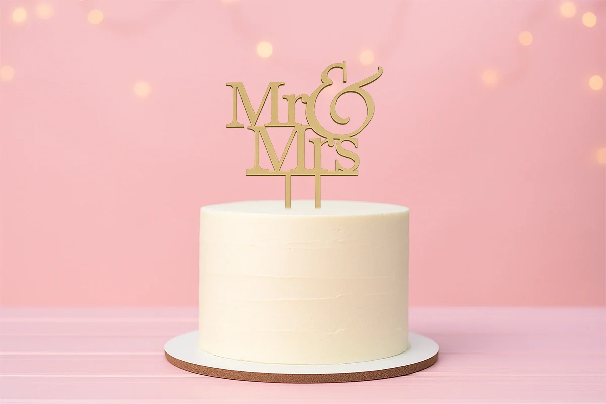 Mr and Mrs Wood Look Engagement Wedding Cake Topper - Iconic Cake Art - Image 2