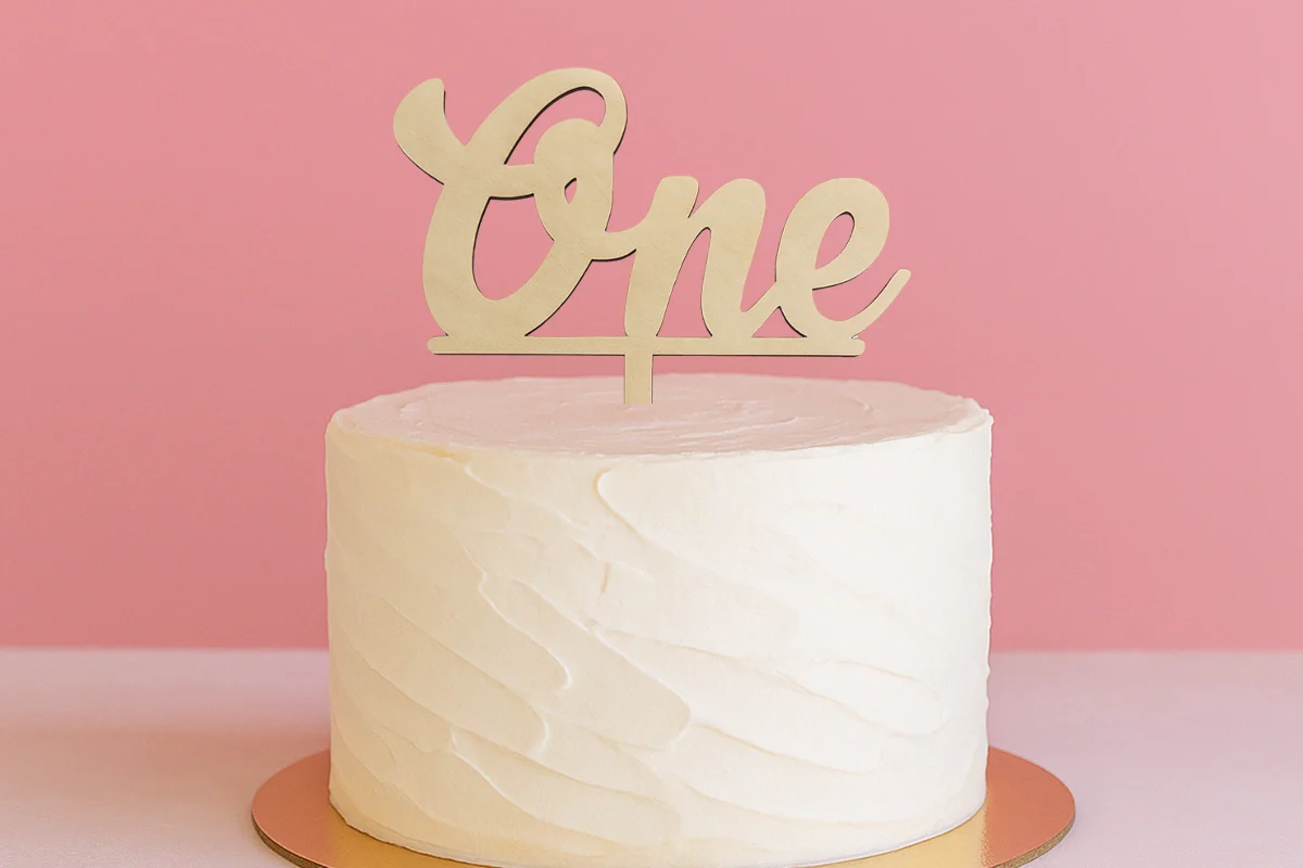 Number One Wood Look Birthday Cake Topper - Iconic Cake Art - Image 2