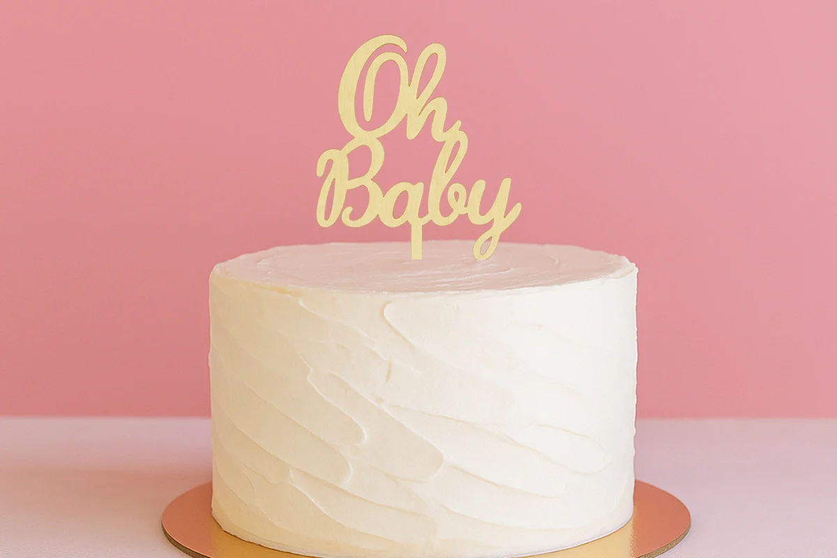 Oh Baby - Wood Look Shower Cake Topper - Iconic Cake Art - Image 2
