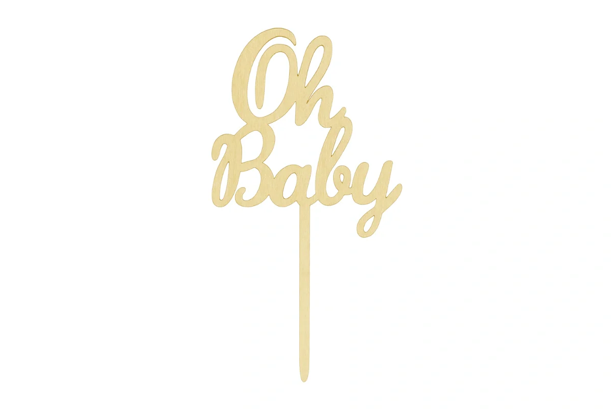 Oh Baby - Wood Look Shower Cake Topper - Iconic Cake Art - Image 3
