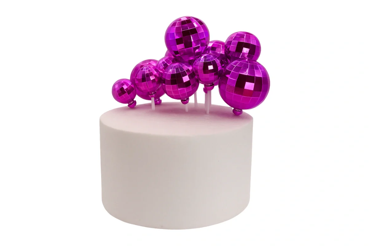 Pink Disco Ball Topper Set (12 Pack) - Iconic Cake Art - Image 2