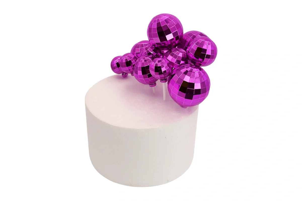 Pink Disco Ball Topper Set (12 Pack) - Iconic Cake Art - Image 3