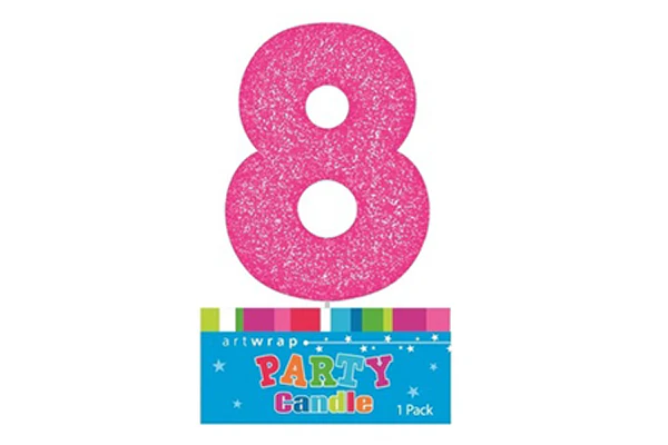 Pink Eight Glitter Number 8 Candle - Artwrap