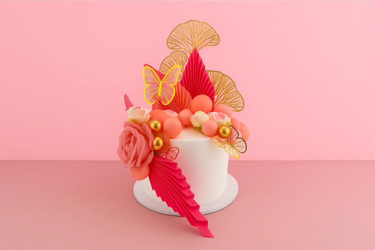 Pink Floral Butterfly Topper Set - Iconic Cake Art - Image 2