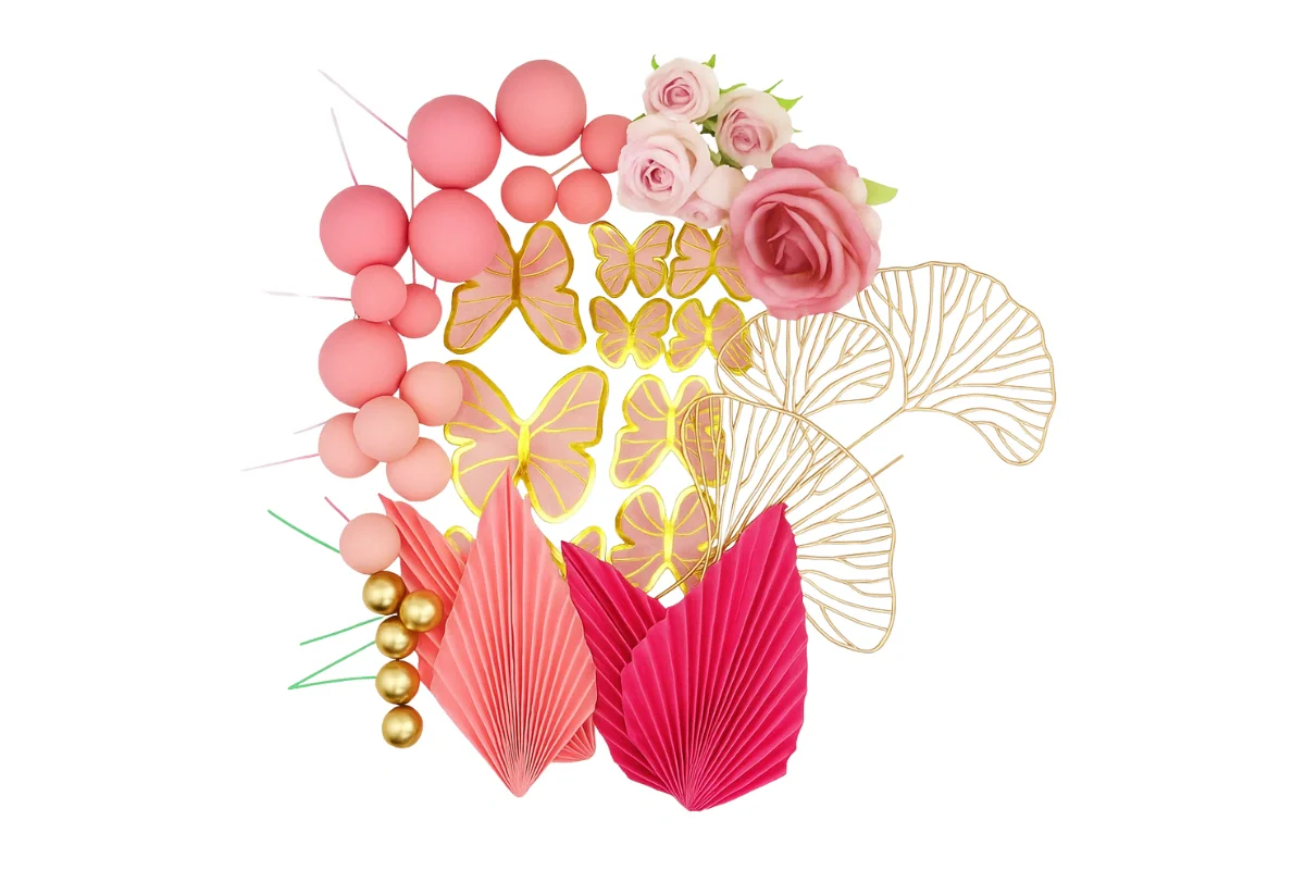 Pink Floral Butterfly Topper Set - Iconic Cake Art - Image 3