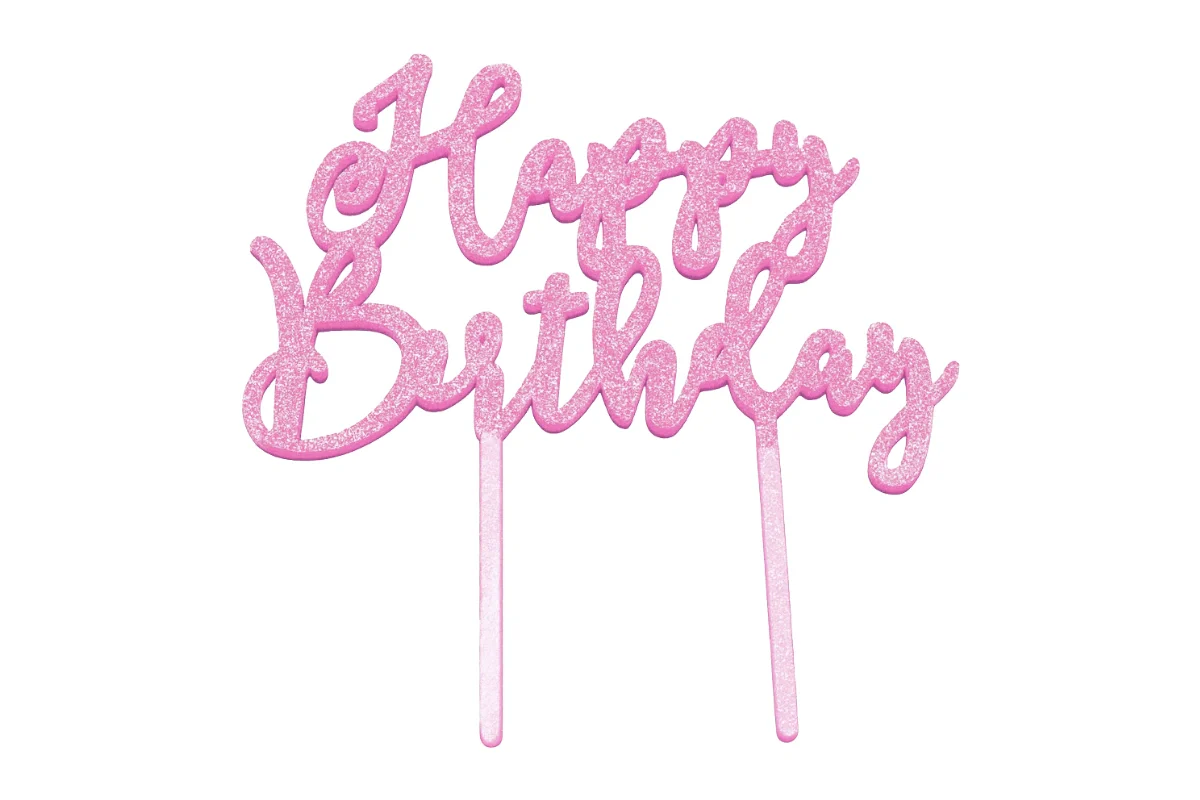 Pink Happy Birthday - Cake Topper - Glitter - Iconic Cake Art - Image 3