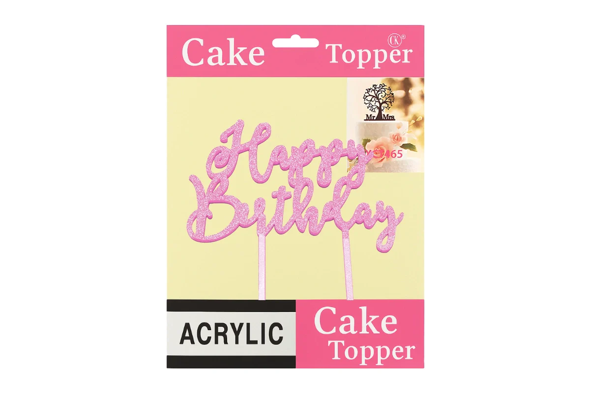 Pink Happy Birthday - Cake Topper - Glitter - Iconic Cake Art - Image 4