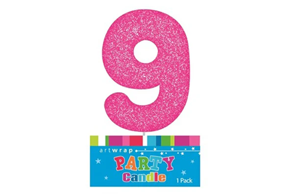 Pink Nine Glitter Number 9 Candle - Artwrap