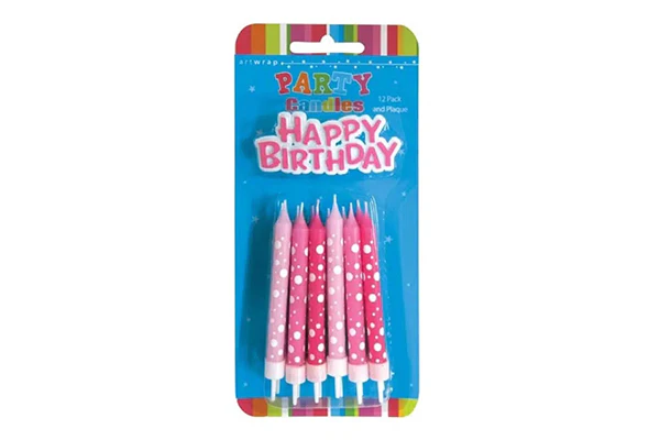 Pink Polka Dot Birthday Candles with Plaque (12 Pack) - Artwrap