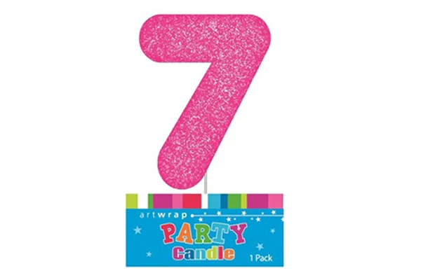Pink Seven Glitter Number 7 Candle - Artwrap