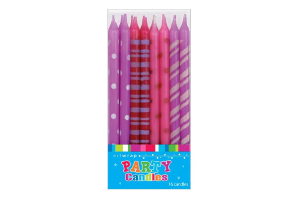 Pink Tall Dots Stripes Birthday Candles (16 Pack) - Artwrap