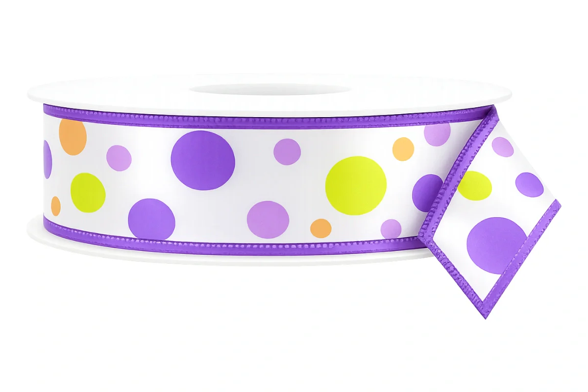 Purple Ribbon Satin Dots 25mm - My Dream Cake