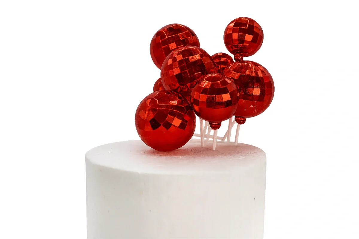 Red Disco Ball Topper Set (12 Pack) - Iconic Cake Art - Image 3