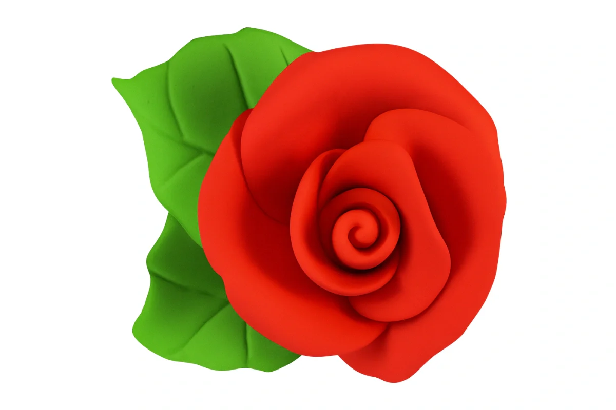 Red Single Tea Rose with 2 Leaves - Sweet Sugar Flowers