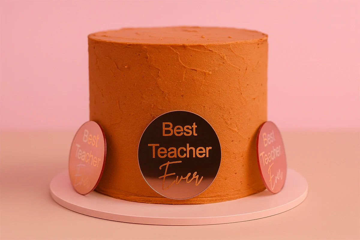 Rose Gold Best Teacher Toppers (6 Pack) - Iconic Cake Art - Image 2