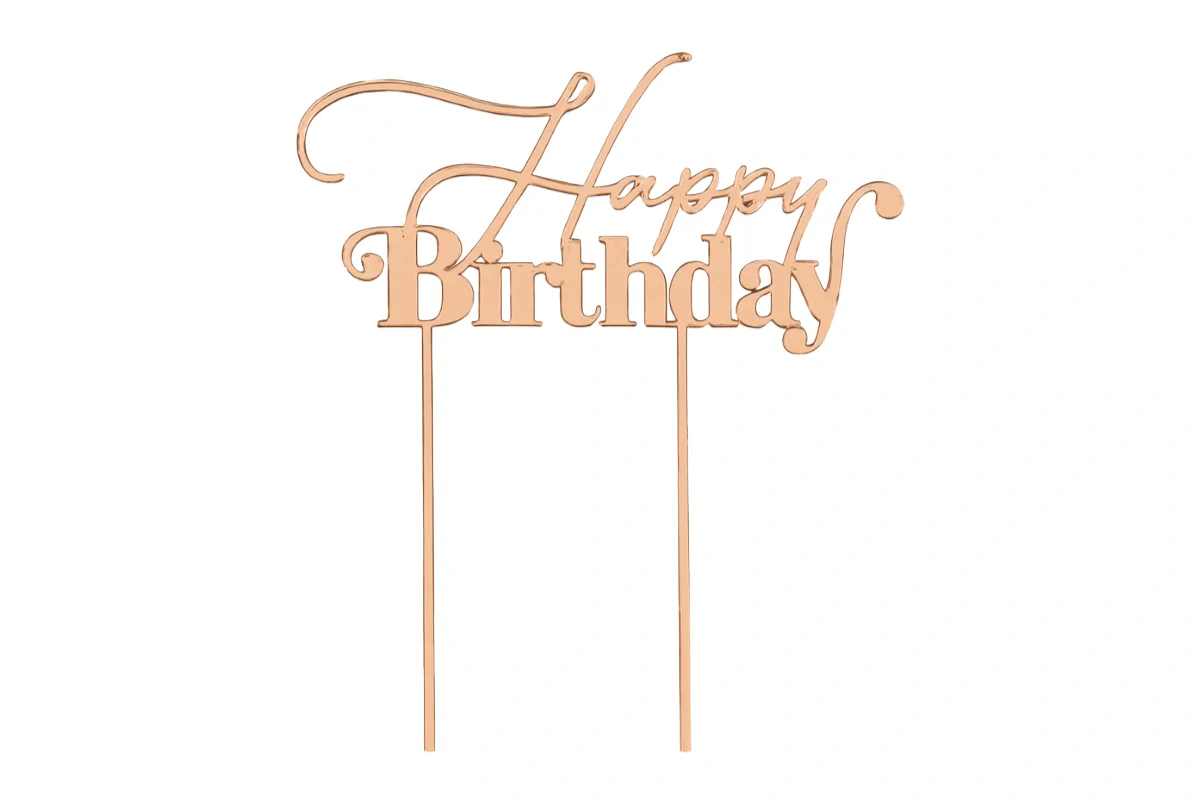 Rose Gold Cake Topper - Happy Birthday Style1 Cake & - Cake and Candle - Image 3
