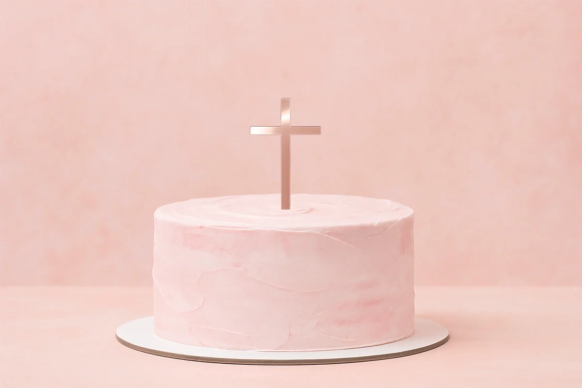 Rose Gold Mirror Cross Cake Decoration - Iconic Cake Art - Image 2