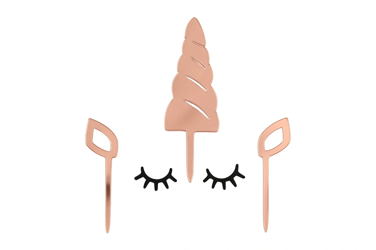 Rose Gold Set Unicorn Horn - Cake Topper - Mirror (5 Pack) - Iconic Cake Art - Image 3