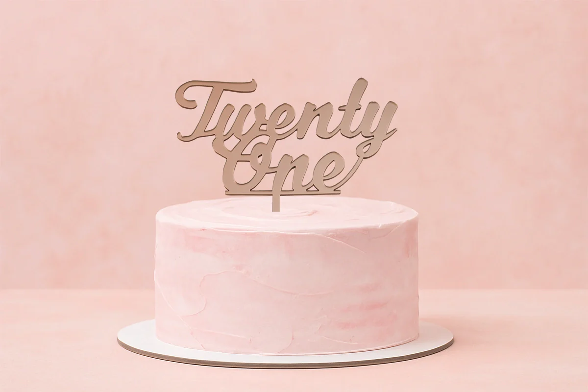 Rose Gold Twenty One - Birthday Cake Topper - Mirror - Iconic Cake Art - Image 2
