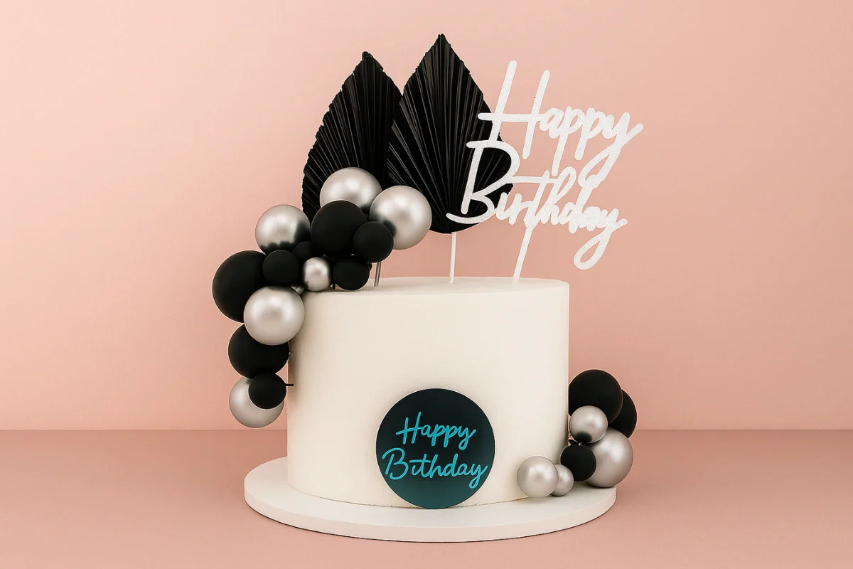 Silver Black and Birthday Topper Set - Iconic Cake Art - Image 2
