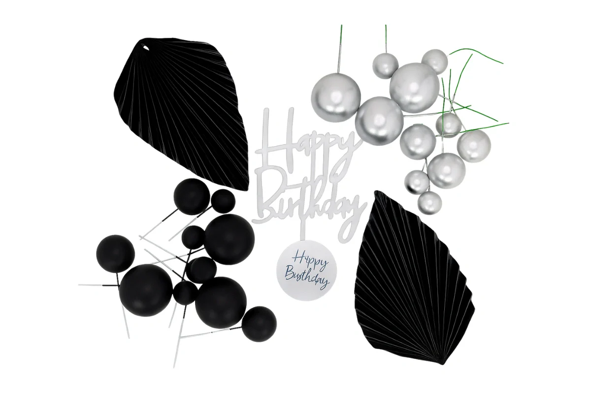 Silver Black and Birthday Topper Set - Iconic Cake Art - Image 3