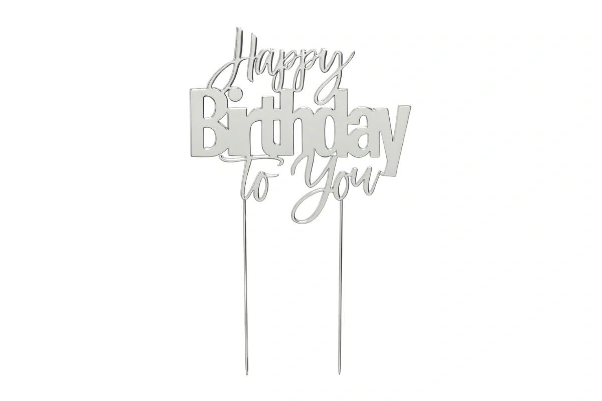 Silver Cake Topper - Happy Birthday to You Cake & - Cake and Candle - Image 3