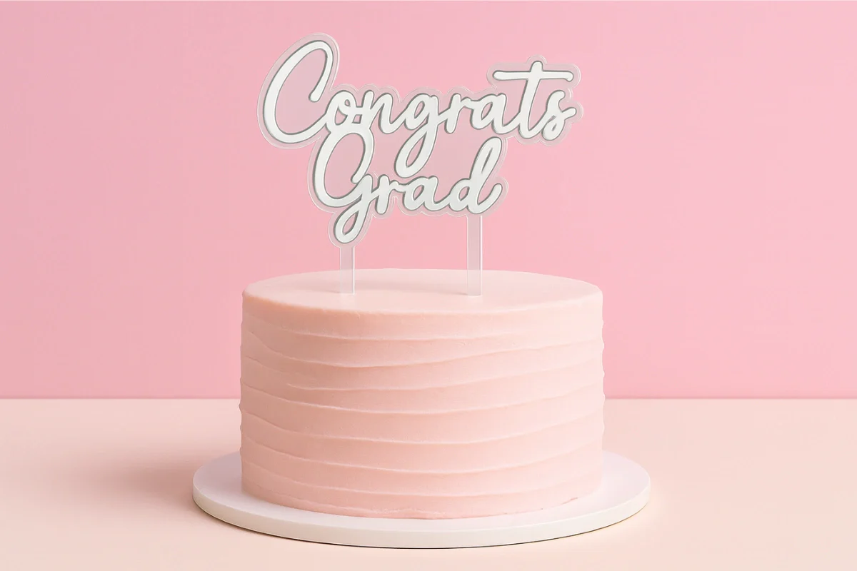 Silver Congrats Grad Topper - Iconic Cake Art - Image 2