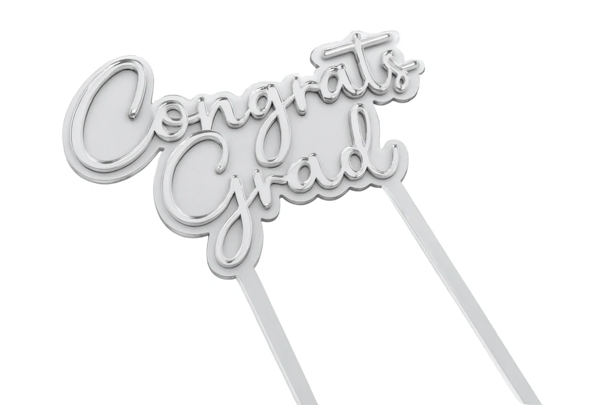 Silver Congrats Grad Topper - Iconic Cake Art - Image 3
