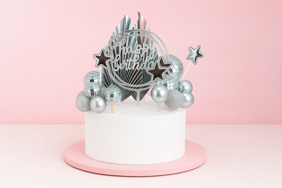 Silver Disco Cake Topper Set - Iconic Cake Art - Image 2